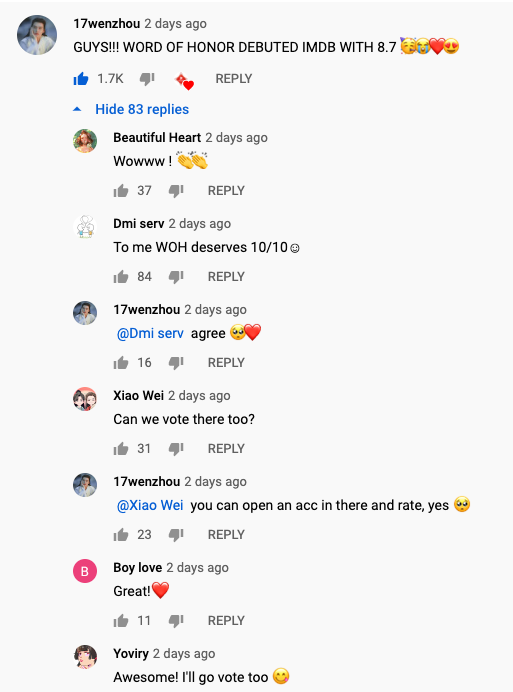 YouTube comments on IMDB rating